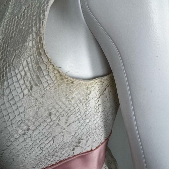 Vintage Saks Fifth Ave 60’s White Lace Pink Bows Dress - Picture 7 of 8